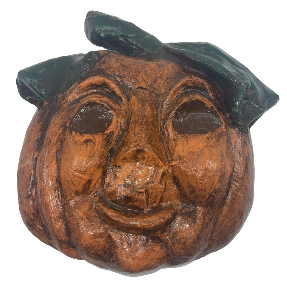 Vintage Jack O Lantern Pumpkin Crazy‎ Face Paper Mache Folk Art Halloween 11"